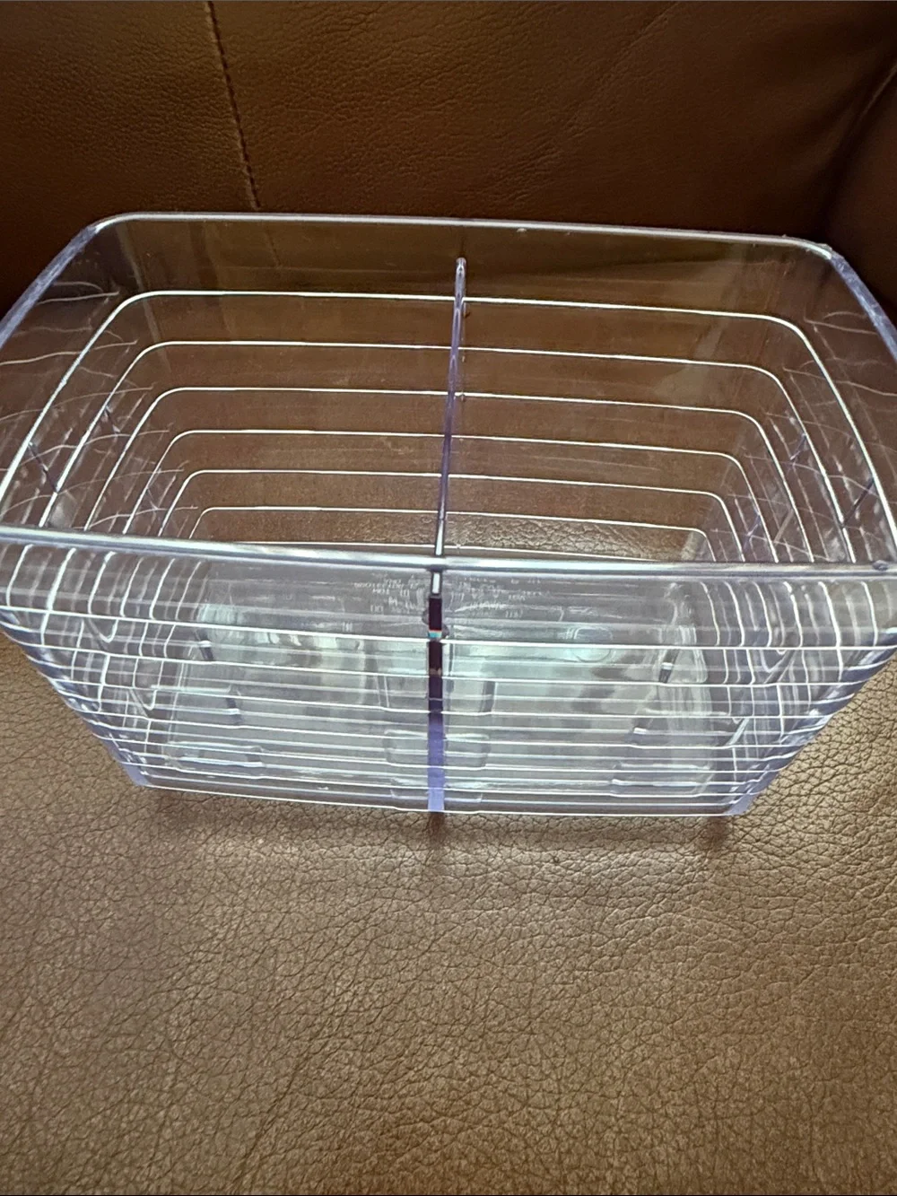 Longaberger Clear Storage Bin with Divider and Cream Lid